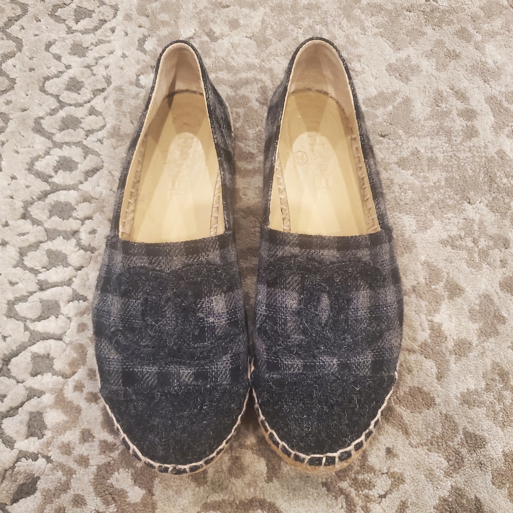 Chanel Plaid Flannel Espadrille Flats Size 35 - Picture 5 of 10